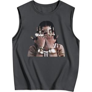 image:imageRoseSeek Retro Graphic Tank Top for Men Crew Neck Summer Sleeveless Tops Hippop StreetwearDark Grey