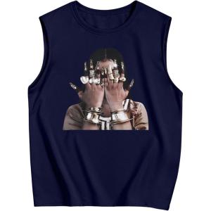 image:imageRoseSeek Retro Graphic Tank Top for Men Crew Neck Summer Sleeveless Tops Hippop StreetwearDeep Blue