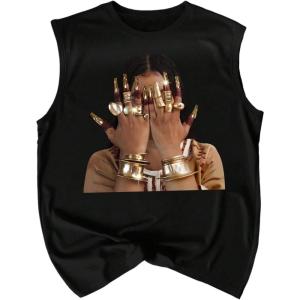image:imageRoseSeek Retro Graphic Tank Top for Men Crew Neck Summer Sleeveless Tops Hippop StreetwearGraphic Black