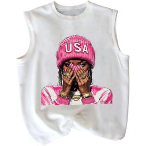 image:imageRoseSeek Retro Graphic Tank Top for Men Crew Neck Summer Sleeveless Tops Hippop StreetwearGraphic White