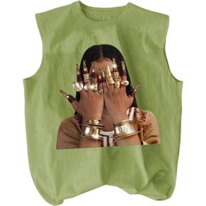 image:imageRoseSeek Retro Graphic Tank Top for Men Crew Neck Summer Sleeveless Tops Hippop StreetwearGreen