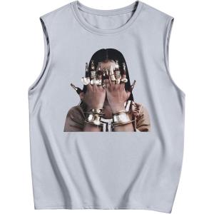 image:imageRoseSeek Retro Graphic Tank Top for Men Crew Neck Summer Sleeveless Tops Hippop StreetwearGrey