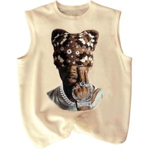 image:imageRoseSeek Retro Graphic Tank Top for Men Crew Neck Summer Sleeveless Tops Hippop StreetwearLight Apricot