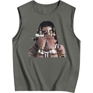 image:imageRoseSeek Retro Graphic Tank Top for Men Crew Neck Summer Sleeveless Tops Hippop StreetwearLight Grey