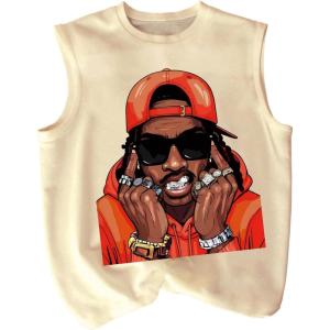 image:imageRoseSeek Retro Graphic Tank Top for Men Crew Neck Summer Sleeveless Tops Hippop StreetwearMix Apricot