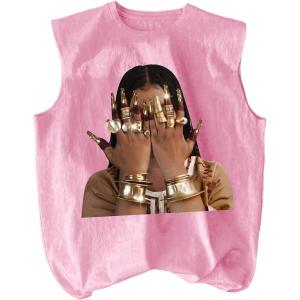 image:imageRoseSeek Retro Graphic Tank Top for Men Crew Neck Summer Sleeveless Tops Hippop StreetwearPink