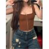 image:imageRoseSeek Womens Y2K Vintage Lace Up Back Square Neck Corset Tank Top Western Cowgirl Outfits Overbust Top Boned BodyshaperBrown