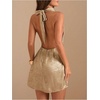 image:imageRoseSeek Womens Metallic Halter Mini Dress Ruched Front Backless Bodycon Dress Elegant DressesGold