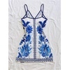 image:imageRoseSeek Womens Tropical Print Wrap V Neck Mini Dress Tie Waist Sleeveless Summer Vacation Boho DressesBlue White