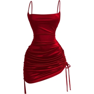 image:imageRoseSeek Womens Strappy Backless Bodycon Dresses Drawstring Ruched Night Out Mini Cami DressRed