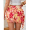 image:imageRoseSeek Womens Boho Tropical Floral Mini Skirts Bodycon Ruffle Layered Skirt Beach Vacation OutfitOrange