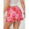 image:imageRoseSeek Womens Boho Tropical Floral Mini Skirts Bodycon Ruffle Layered Skirt Beach Vacation OutfitPink