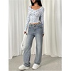 image:imageRoseSeek Womens Floral Henley T Shirts Button Down Long Sleeve Graphic Tees Scoop Neck Cute Crop TopsBlue and White