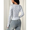 image:imageRoseSeek Womens Floral Henley T Shirts Button Down Long Sleeve Graphic Tees Scoop Neck Cute Crop TopsBlue and White