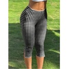 image:imageRoseSeek Womens Gingham Split Leggings Lace Low Rise Elastic Waist Skinny Capri PantsBlack and White