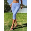 image:imageRoseSeek Womens Gingham Split Leggings Lace Low Rise Elastic Waist Skinny Capri PantsBlue