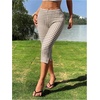 image:imageRoseSeek Womens Gingham Split Leggings Lace Low Rise Elastic Waist Skinny Capri PantsCoffee Brown