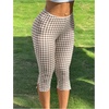 image:imageRoseSeek Womens Gingham Split Leggings Lace Low Rise Elastic Waist Skinny Capri PantsCoffee Brown