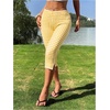 image:imageRoseSeek Womens Gingham Split Leggings Lace Low Rise Elastic Waist Skinny Capri PantsLight Yellow