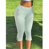image:imageRoseSeek Womens Gingham Split Leggings Lace Low Rise Elastic Waist Skinny Capri PantsMint Green