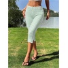 image:imageRoseSeek Womens Gingham Split Leggings Lace Low Rise Elastic Waist Skinny Capri PantsMint Green
