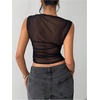image:imageRoseSeek Womens Mesh See Through Tank Top Sleeveless Mock Neck Ruched Crop Tops Going Out OutfitBlack