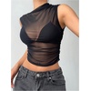 image:imageRoseSeek Womens Mesh See Through Tank Top Sleeveless Mock Neck Ruched Crop Tops Going Out OutfitBlack