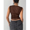 image:imageRoseSeek Womens Mesh See Through Tank Top Sleeveless Mock Neck Ruched Crop Tops Going Out OutfitCoffee Brown