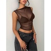 image:imageRoseSeek Womens Mesh See Through Tank Top Sleeveless Mock Neck Ruched Crop Tops Going Out OutfitCoffee Brown