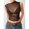 image:imageRoseSeek Womens Mesh See Through Tank Top Sleeveless Mock Neck Ruched Crop Tops Going Out OutfitCoffee Brown