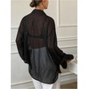 image:imageRoseSeek Womens Mesh Sheer Button Up Blouses Sexy See Through Tops Knot Front Flowy Long Sleeve ShirtsBlack