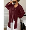 image:imageRoseSeek Womens Mesh Sheer Button Up Blouses Sexy See Through Tops Knot Front Flowy Long Sleeve ShirtsBurgundy