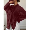image:imageRoseSeek Womens Mesh Sheer Button Up Blouses Sexy See Through Tops Knot Front Flowy Long Sleeve ShirtsBurgundy