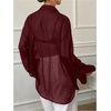 image:imageRoseSeek Womens Mesh Sheer Button Up Blouses Sexy See Through Tops Knot Front Flowy Long Sleeve ShirtsBurgundy