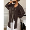 image:imageRoseSeek Womens Mesh Sheer Button Up Blouses Sexy See Through Tops Knot Front Flowy Long Sleeve ShirtsCoffee Brown
