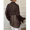 image:imageRoseSeek Womens Mesh Sheer Button Up Blouses Sexy See Through Tops Knot Front Flowy Long Sleeve ShirtsCoffee Brown