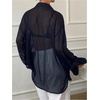 image:imageRoseSeek Womens Mesh Sheer Button Up Blouses Sexy See Through Tops Knot Front Flowy Long Sleeve ShirtsDeep Blue