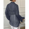 image:imageRoseSeek Womens Mesh Sheer Button Up Blouses Sexy See Through Tops Knot Front Flowy Long Sleeve ShirtsDusty Blue