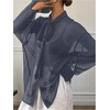 image:imageRoseSeek Womens Mesh Sheer Button Up Blouses Sexy See Through Tops Knot Front Flowy Long Sleeve ShirtsDusty Blue