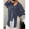 image:imageRoseSeek Womens Mesh Sheer Button Up Blouses Sexy See Through Tops Knot Front Flowy Long Sleeve ShirtsDusty Blue