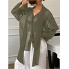 image:imageRoseSeek Womens Mesh Sheer Button Up Blouses Sexy See Through Tops Knot Front Flowy Long Sleeve ShirtsOlive Green