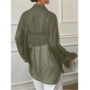image:imageRoseSeek Womens Mesh Sheer Button Up Blouses Sexy See Through Tops Knot Front Flowy Long Sleeve ShirtsOlive Green