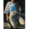 image:imageRoseSeek Womens Oversized Jersey Shirts Mesh Number Graphic Tees V Neck Streetwear Y2k Crop TopsApricot