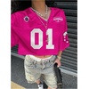 image:imageRoseSeek Womens Oversized Jersey Shirts Mesh Number Graphic Tees V Neck Streetwear Y2k Crop TopsHot Pink