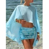 image:imageRoseSeek Womens Sheer Poncho Tops High Low Chiffon Shawl Boat Neck Ruffle Hem CapeBlue