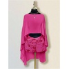 image:imageRoseSeek Womens Sheer Poncho Tops High Low Chiffon Shawl Boat Neck Ruffle Hem CapeHot Pink