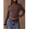 image:imageRoseSeek Womens Striped Off The Shoulder Tops Long Sleeve Fitted Cropped Tshirts Elegant Going Out OutfitsCoffee Brown