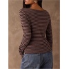 image:imageRoseSeek Womens Striped Off The Shoulder Tops Long Sleeve Fitted Cropped Tshirts Elegant Going Out OutfitsCoffee Brown