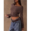 image:imageRoseSeek Womens Striped Off The Shoulder Tops Long Sleeve Fitted Cropped Tshirts Elegant Going Out OutfitsCoffee Brown