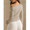 image:imageRoseSeek Womens Striped Off The Shoulder Tops Long Sleeve Fitted Cropped Tshirts Elegant Going Out OutfitsMulticolor